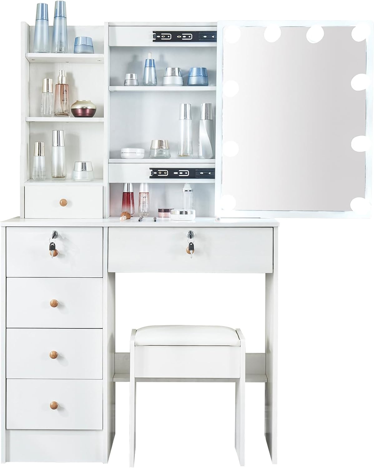 Makeup Vanity Table with Lighted Mirror, Large Vanity Desk
