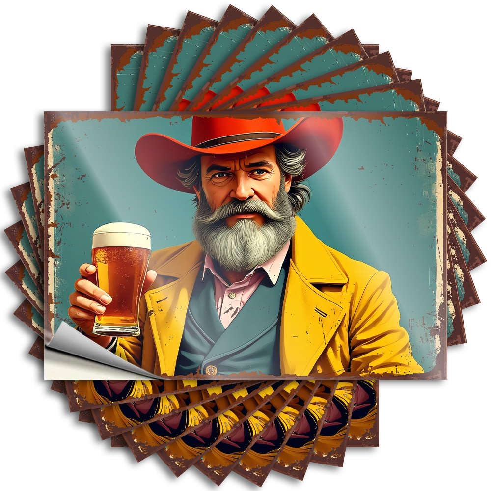 Fun Stickers, Stuff for Bedroom Garage Old Cowboy Enjoying A Cold Beer. | Funny Quote Student Decals(8X12CM)