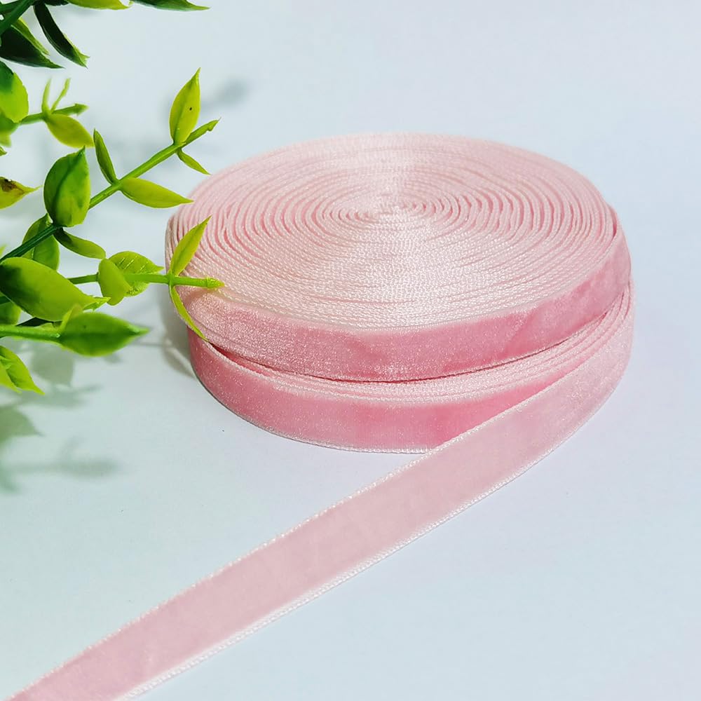 Qingxii Decorr Wedding Christmas Valentin's Day Gift Box DIY Craft Decor Velvet Ribbon (Pink, 3/8''x6Yards)