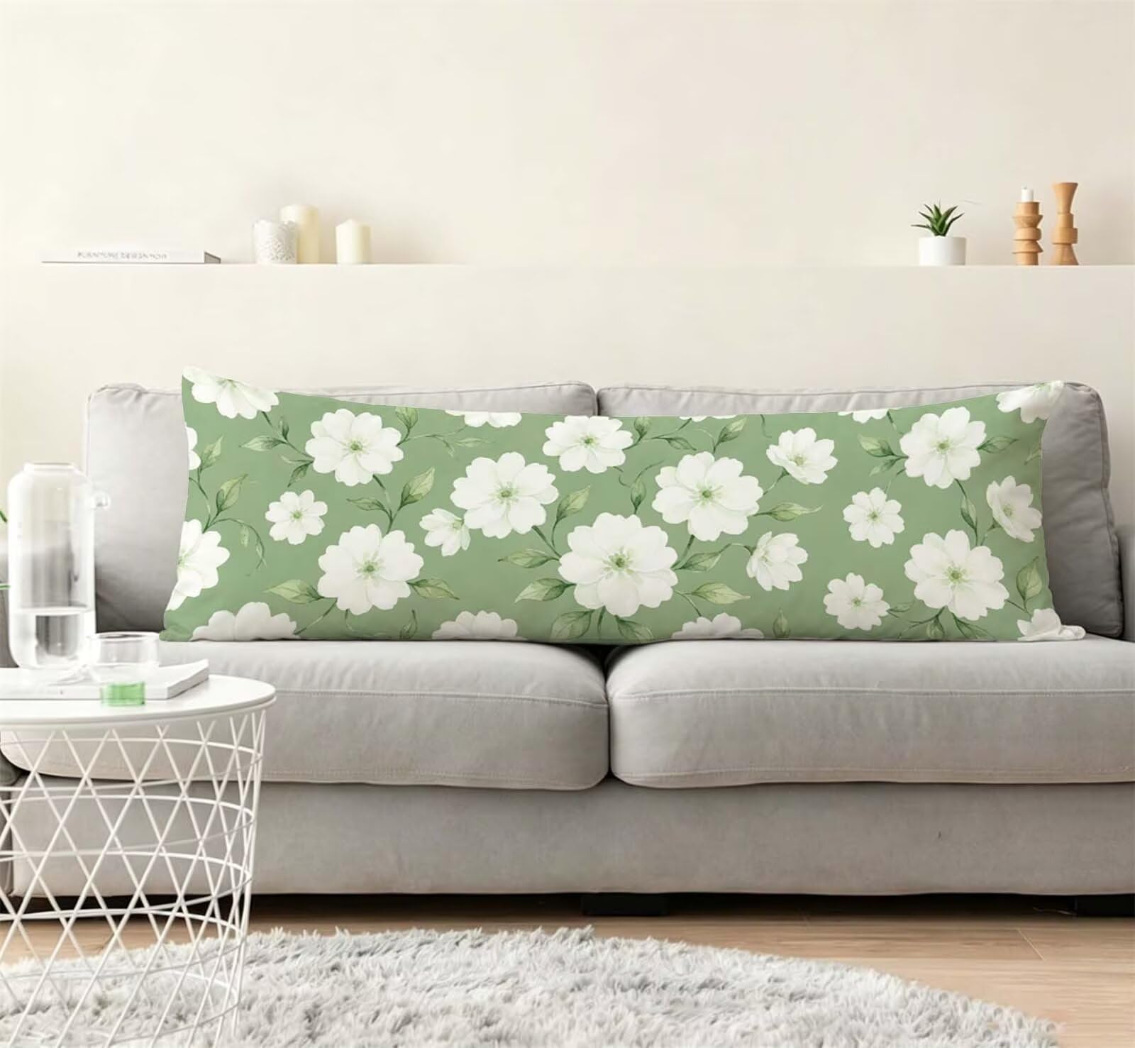 Fodera Cuscino 50 x 150 cm, Bianco-4 Velluto Copricuscini Letto, | con Invisibile Cerniera, Morbida e Traspirante, per biancheria da letto, divano, hotel, chi dorme sul fianco Fiore-2 j-9