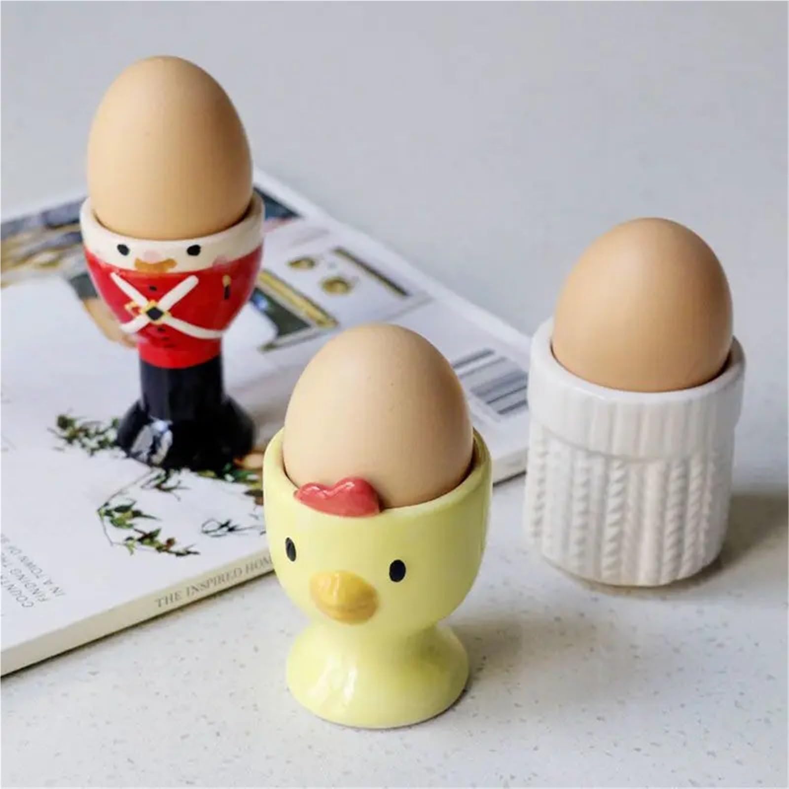 Eierbecher, 2pc Keramik Cartoon DesignDecoration Kreative Nette Frühstück Ei(Color 2)