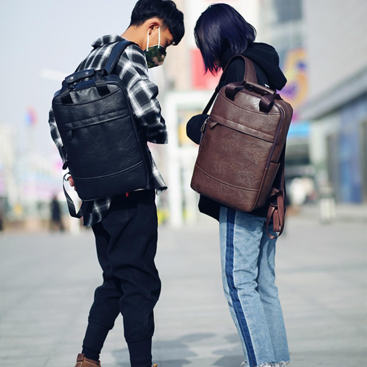 Mochila para Portátil de Piel PU Negra, para Estudiantes y Commuters
