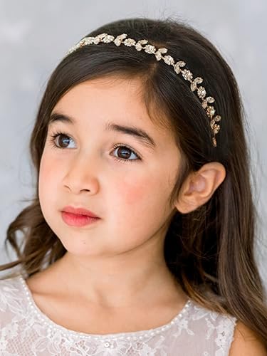 Miniatura 2 de SWEETV Diadema de flores de oro rosa para niña, tocado de princesa, accesorios de cabello floral de cristal para fiesta de cumpleaños, fotografía