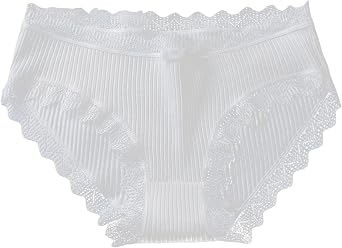 Lace Briefs Lady Panties Women's Cotton Underwear Lace Edge Solid Color Mid-rise Briefs Pack