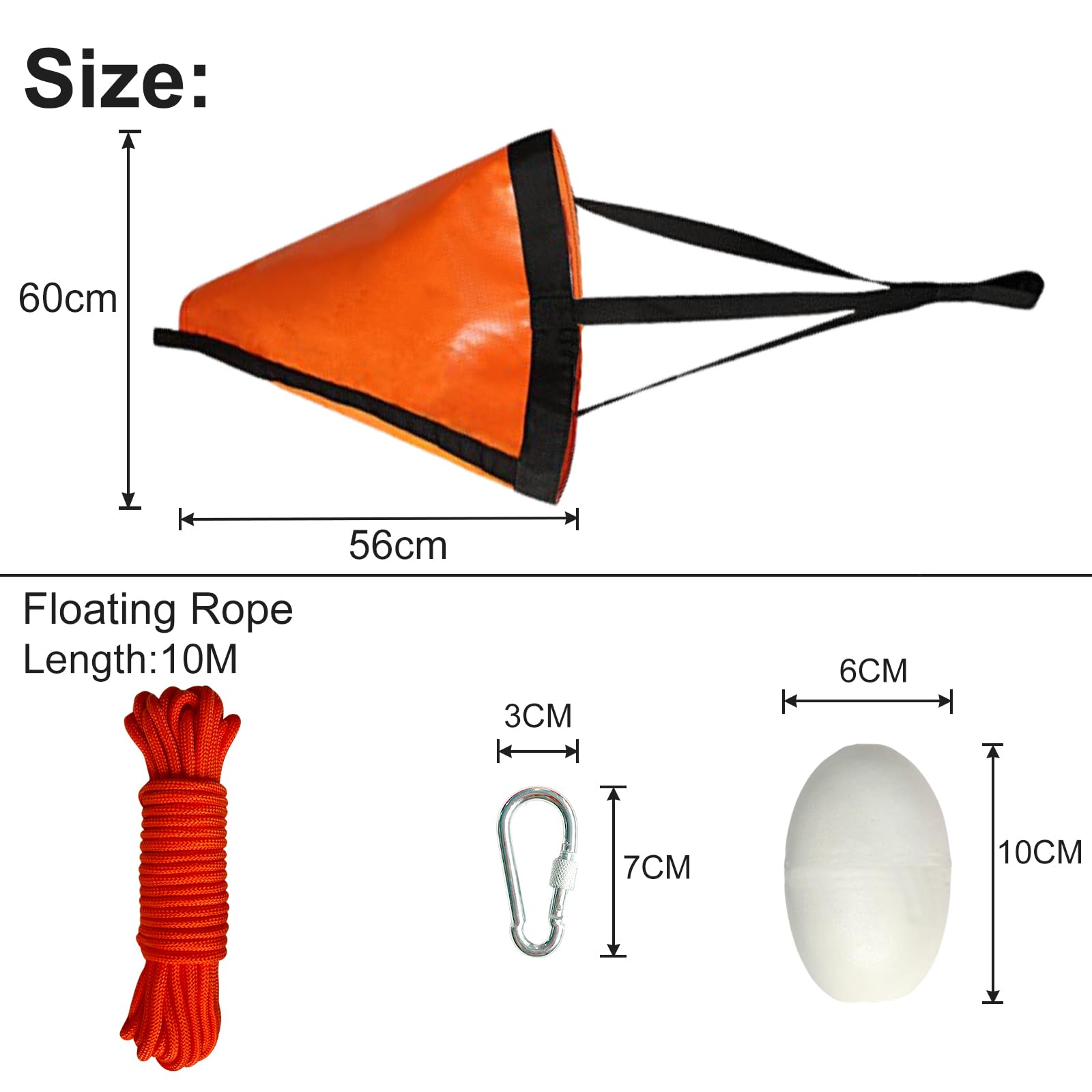 BeGrit Ancla Flotante de Barco 24 Pulgadas Flotador de Pesca Ancla de Deriva Drift Sock Sea Anchor Juego de Cuerda Boya Flotante de Anclaje de mar para Barcos de 5 m Sistema de Freno de mar