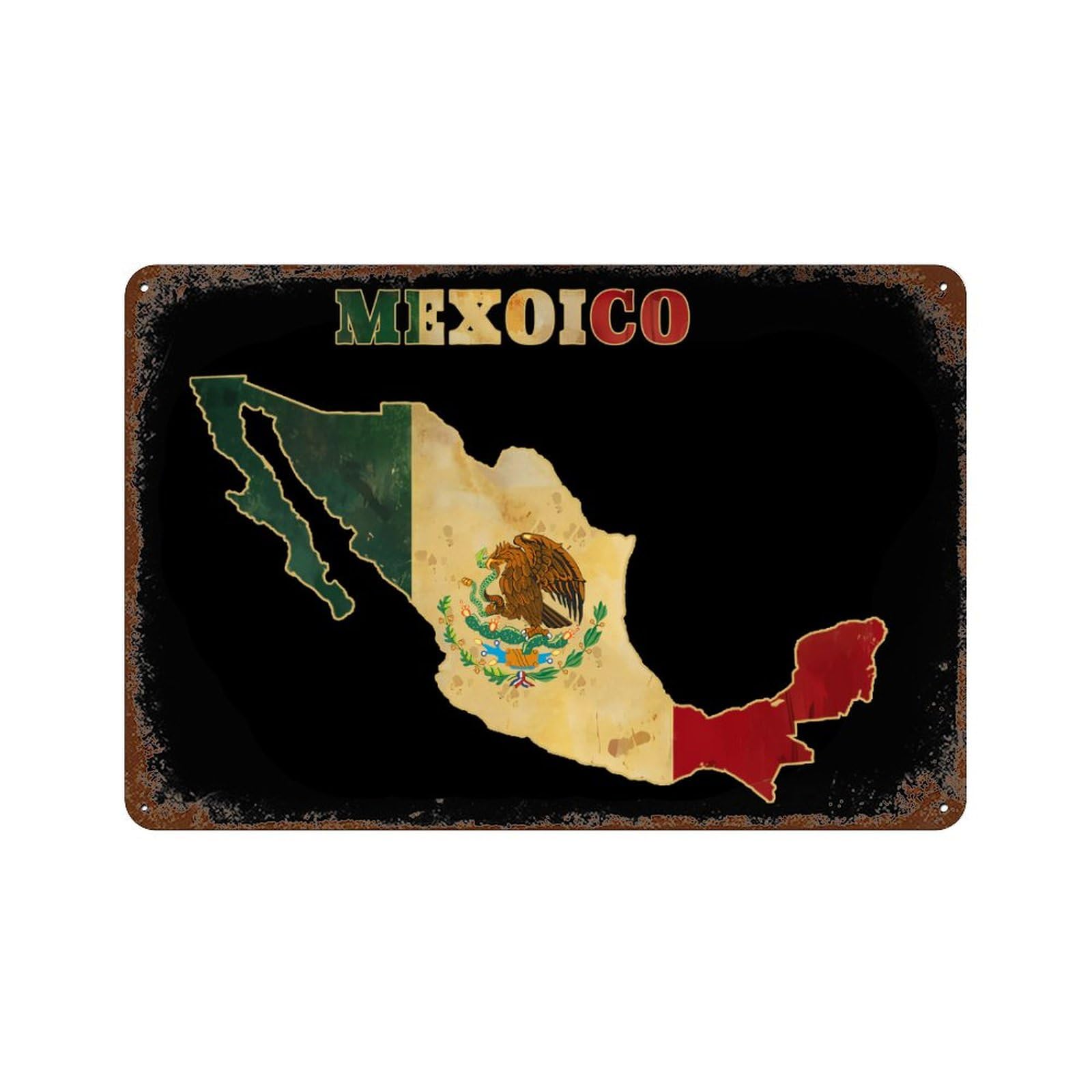 KWQDOZF Vintage Michoacan Mexico Map Flag Theme Metal Tin Sign,Vintage Iron Hanging Plate Horizontal with Rust Poster Wall Decor 8x12inch