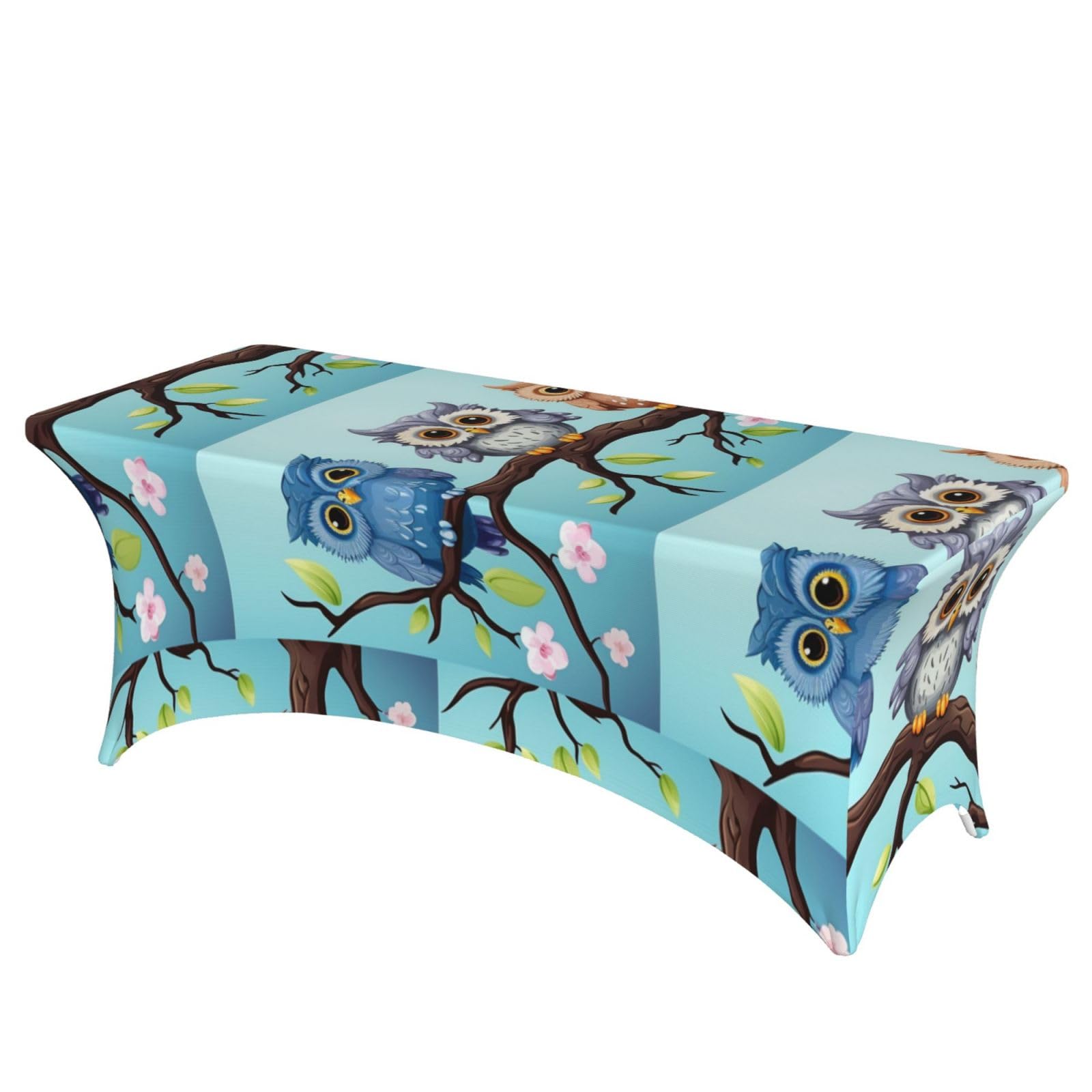 LMNGH Owls on a Branch Decorative Tablecloth Protector for Wedding, Banquet & Parties6FT Spandex Rectangle Tablecloths, Stretch Washable Table Cloth Wrinkle Free Patio Table Cover