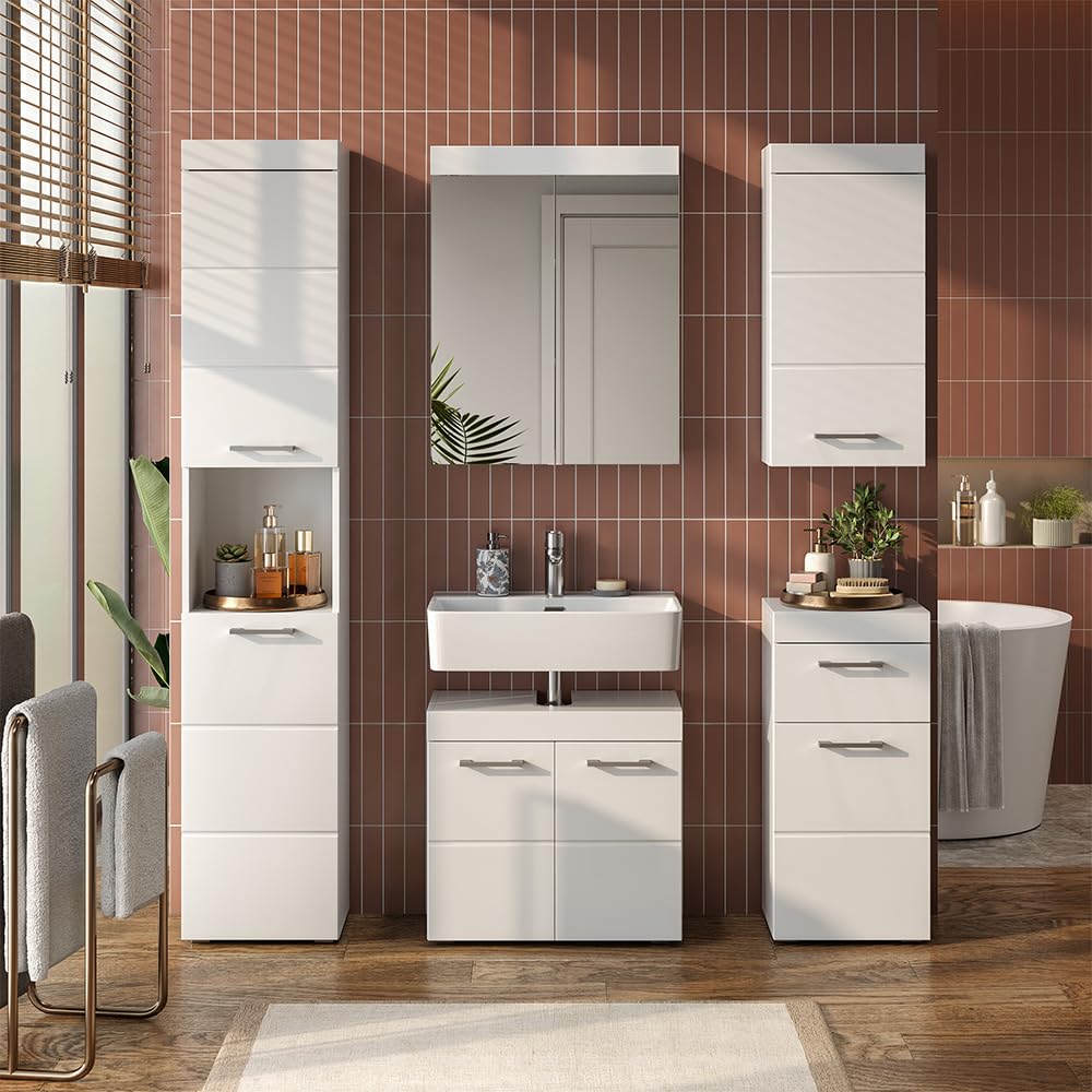 Vicco Armario de baño Luna, Blanco, 37 x 77 cm | para montaje en pared, combinable con otros muebles Luna