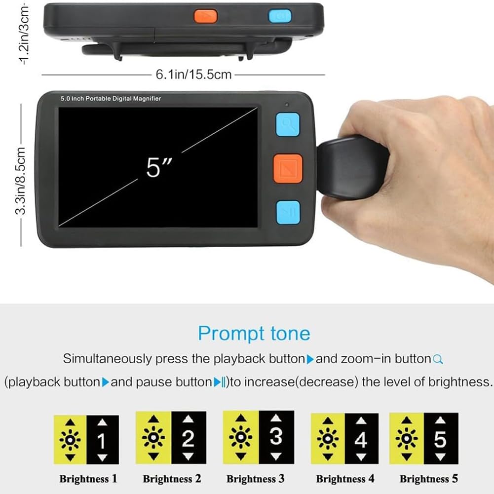 TsoLay Lupa Digital portátil de 5 Pulgadas, Ayuda de Lectura electrónica con Mango Plegable, Zoom 4X-32X y Modo de 17 Colores, Salida AV, para Personas con Baja visión