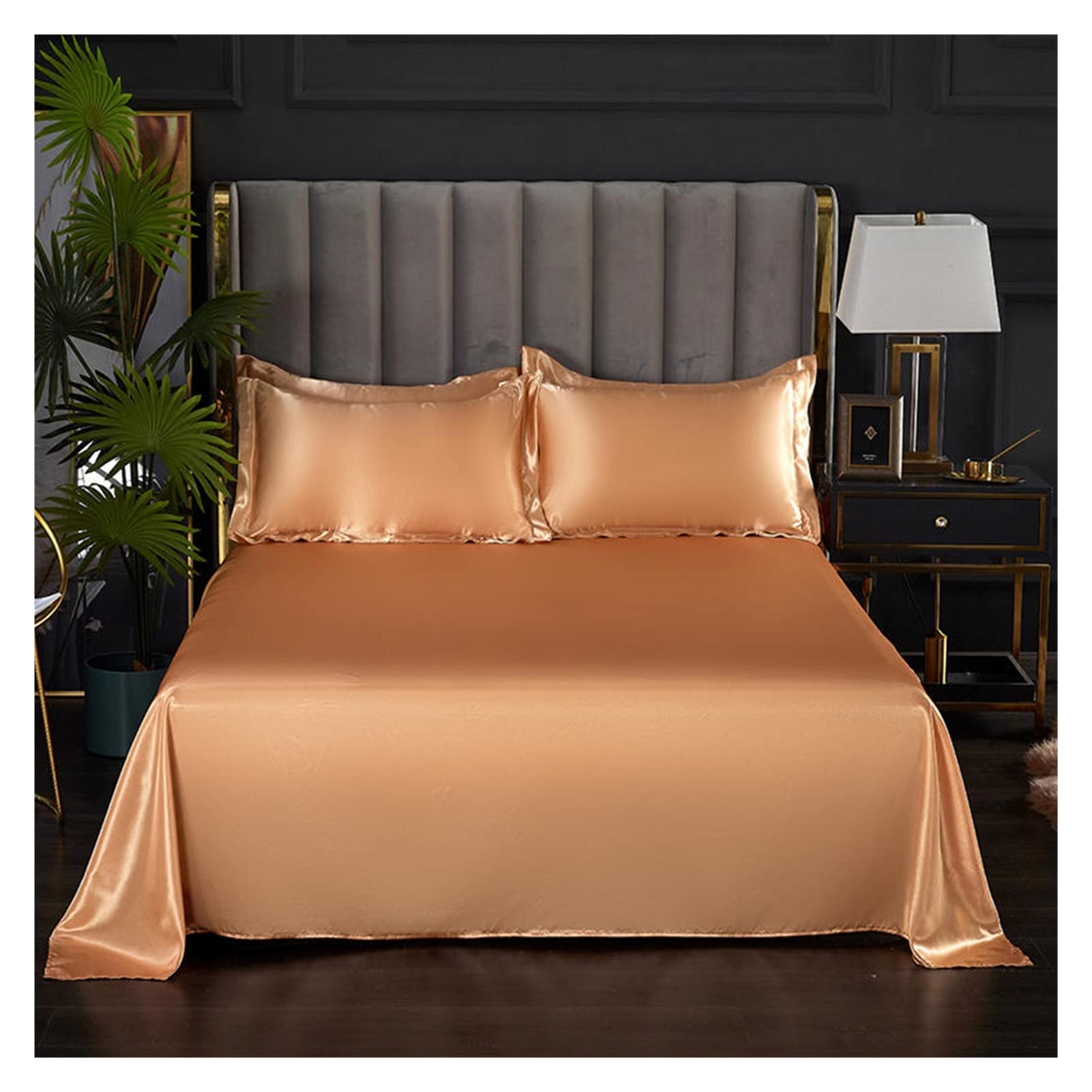 Ice Silk Bed Sheet, Ice Silk Flat Sheet Multicolor Multiple Sizes(Jianghuangse,2pillowcase18x29inch)