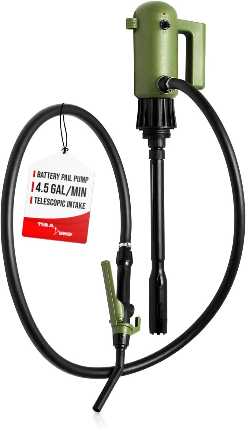 TERA PUMP Hydraulic Oil Heavy Oil Pail Pump Included Rechargeable 14.8V Battery Pack - Pumps Up to 4.5 Gallons Per Minute 6.1FT Discharge Transfer Hose