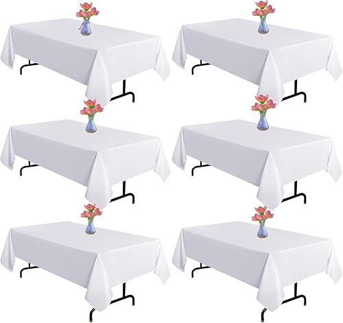 Mantel rectangular blanco, paquete de 6 manteles de 60 x 84 pulgadas, tela lavable de poliéster para banquetes de boda, restaurante, fiestas