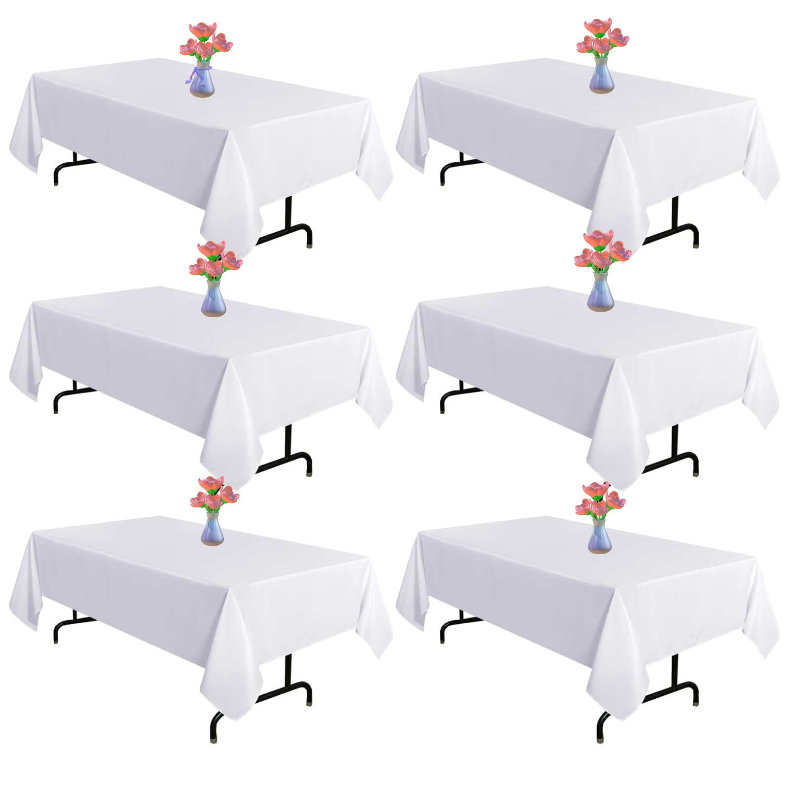 Table Cloth Rectangle Table, 6 Pack 60 x 102 Inch, Stain and Wrinkle Resistant Polyester Washable Fabric Tablecloth for Wedding Banquet, Restaurant, Parties
