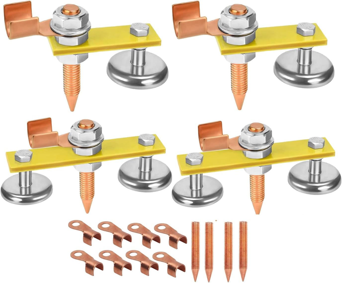 Upgrade Welding Magnetic Ground Clamp Strong Magnetism, Magnetic Welding Ground Head Support Ground Clamp Tools, Copper Tail Welding Accessories 4 Conductive Rods 8 Stability Clamps