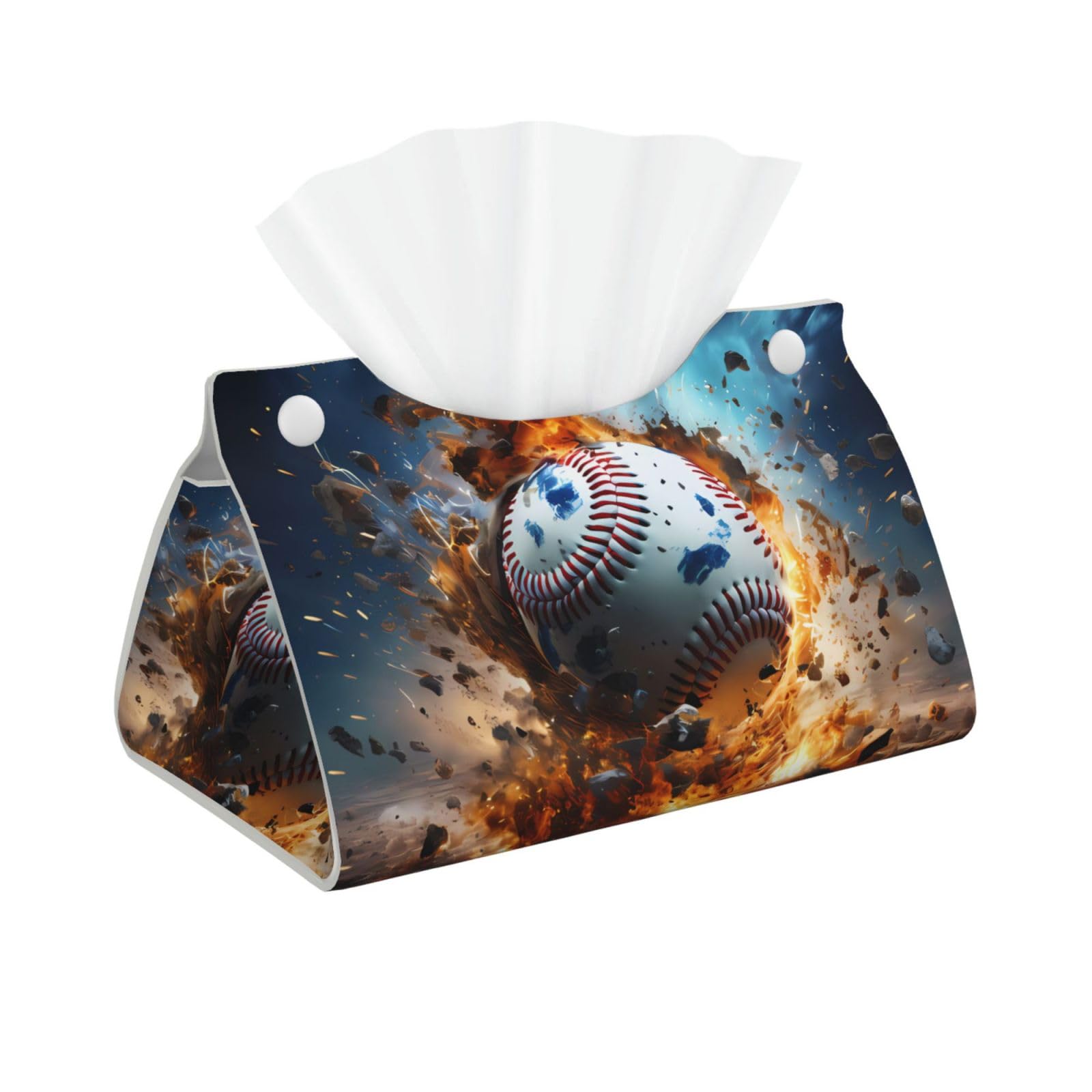 Hot Baseball Rectangular Leather Tissue Box Cover, Folding Facial Tissue Holder Dispenser for Car