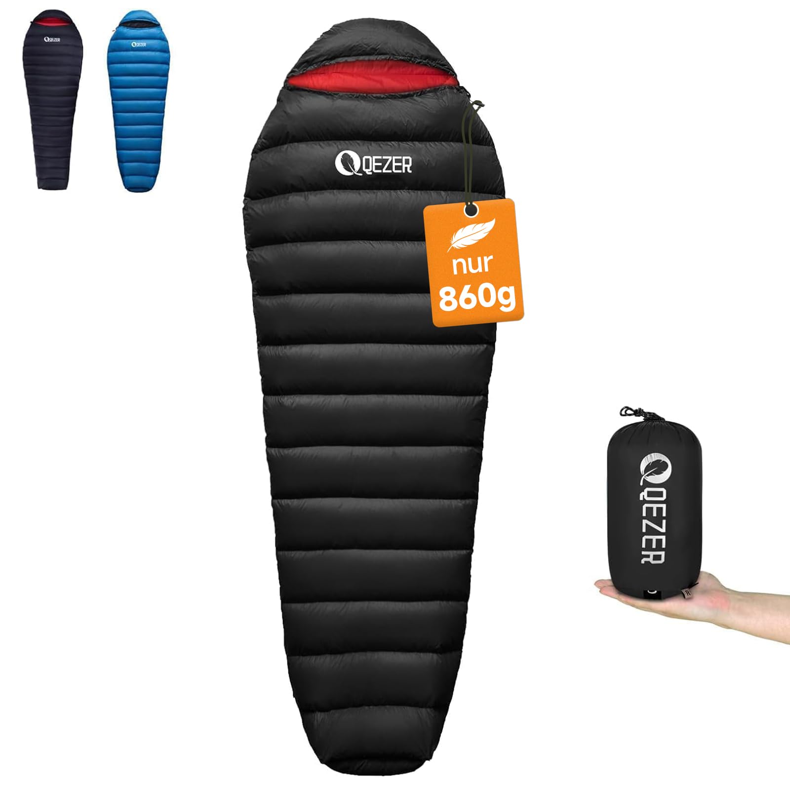 Daunenschlafsack, kleines packmaß,650FP, RDS-Zertifiziert | Stegkonstruktion ,Für alle Jahreszeiten geeignetfür Erwachsene und Kinder, Wandern Trekking und Camping