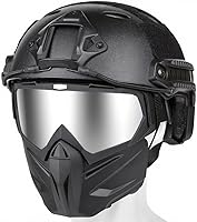 Vista 10 de Casco y máscara de Airsoft, máscara de cara completa con gafas desmontables, casco negro de paintball con soporte NVG y riel lateral, equipo táctico