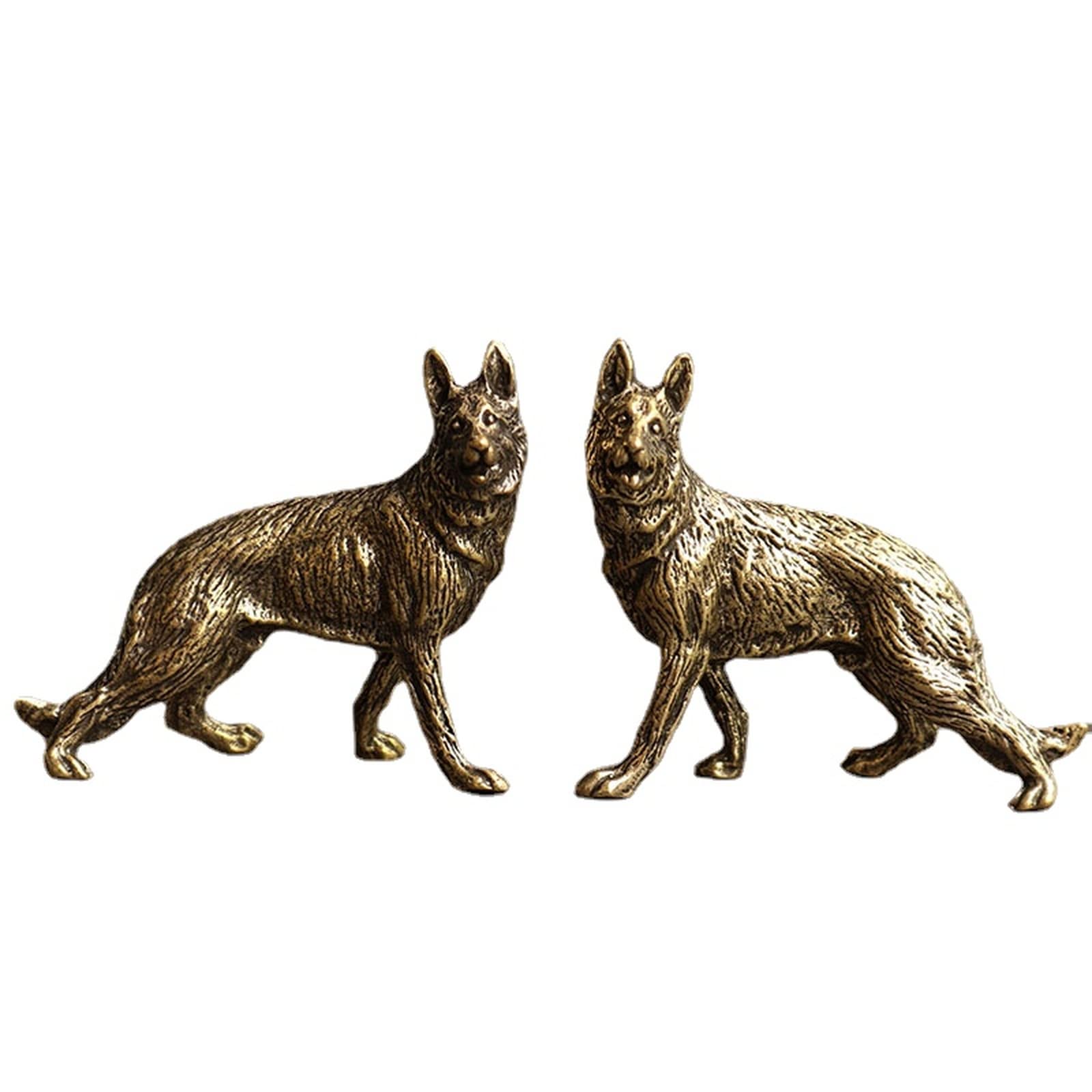 NGDFGR 2Pcs Solid Copper Hound Miniatures Figurine, Brass Wolf Dog Pet Statue Home Study Office Desk Children'S Room Decoration
