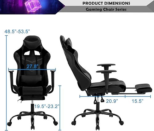 Miniatura 32 de Silla ergonómica para videojuegos, silla de juegos de piel sintética con reposacabezas, silla de carreras para computadora con soporte lumbar, silla