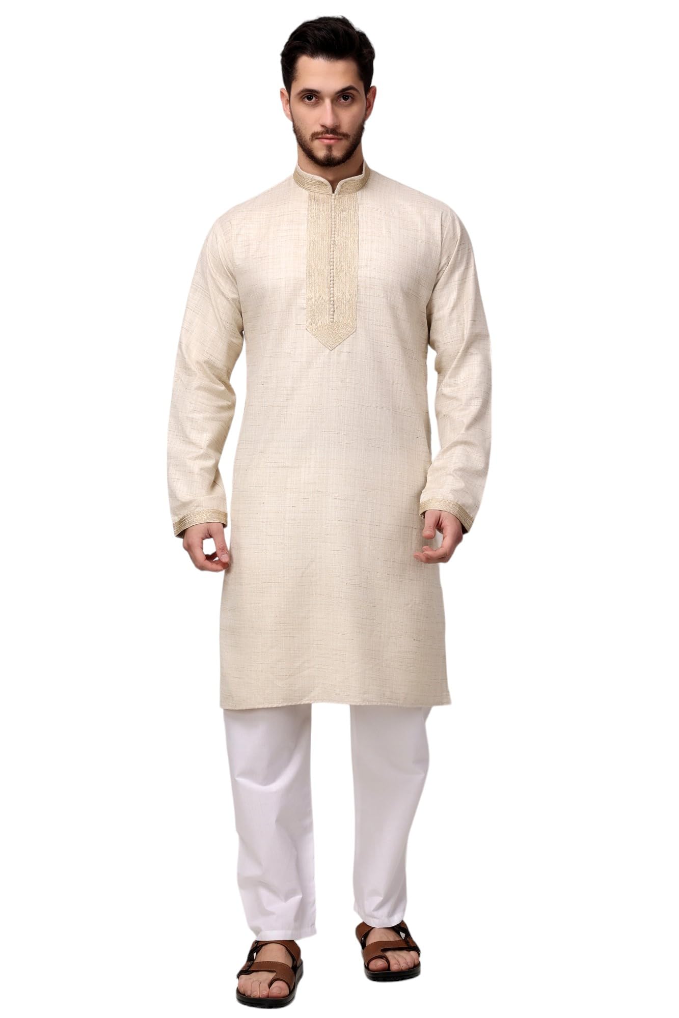 royal kurta Men's Cotton Front Embroidered Kurta Pyjama Set-picture-20
