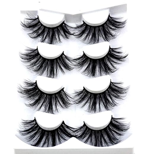 HBZGTLAD NEW 4 Pairs 3D Mink Hair False Eyelashes Criss-cross Wispy Cross Fluffy length 25mm Lashes Extension Handmade Eye Makeup Tools (MDR-4)
