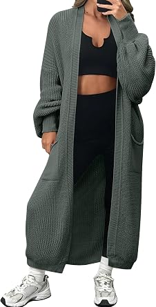 LILLUSORY Womens Long Oversized Open Front Cardigan Sweater with Pockets