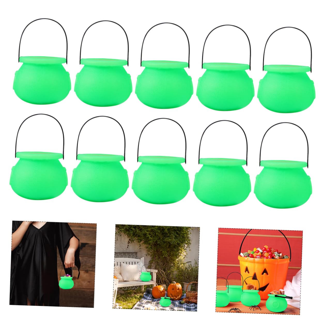 Abaodam 3 Set Secchio Strega Verde Halloween Gioco Di Ruolo Accessorio Cosplay Secchio Materiale 10 Pezzi * 3