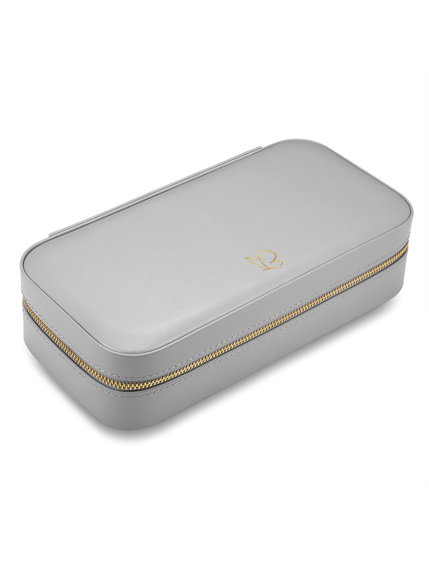 GLANZSTÜCKE MÜNCHEN Schmuck-Reisetäschchen Kunstleder grau | Samt, creme, Maße 23,5 x 11,5 x 5,8 cm, Spiegel nein, Schmucketui, Schmuckschatulle für die Reise
