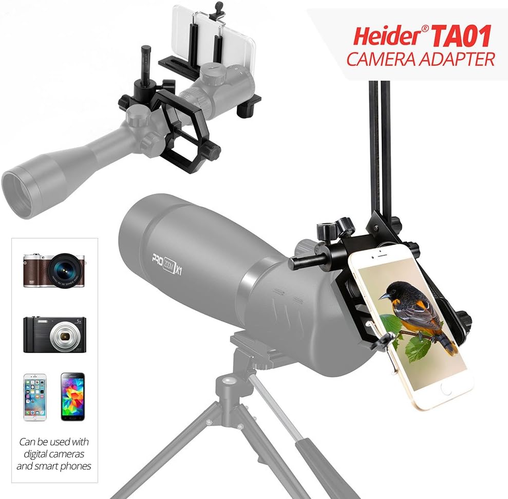 Heider TA01 Universal Metal - Telescope, Cellphone, SLR, and DSLR Camera Mount (Can be Used with Digital Cameras and Smart Phones, iPhone Included)
