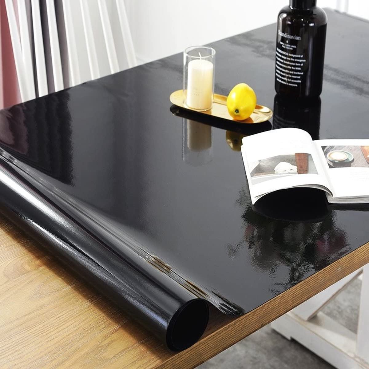 Tischschutz Schwarz 80x140 cm - 1,5 mm Dicke, Einfach zu Reinigen und Wasserdicht, Schwarz Tischdecke, Tischschoner