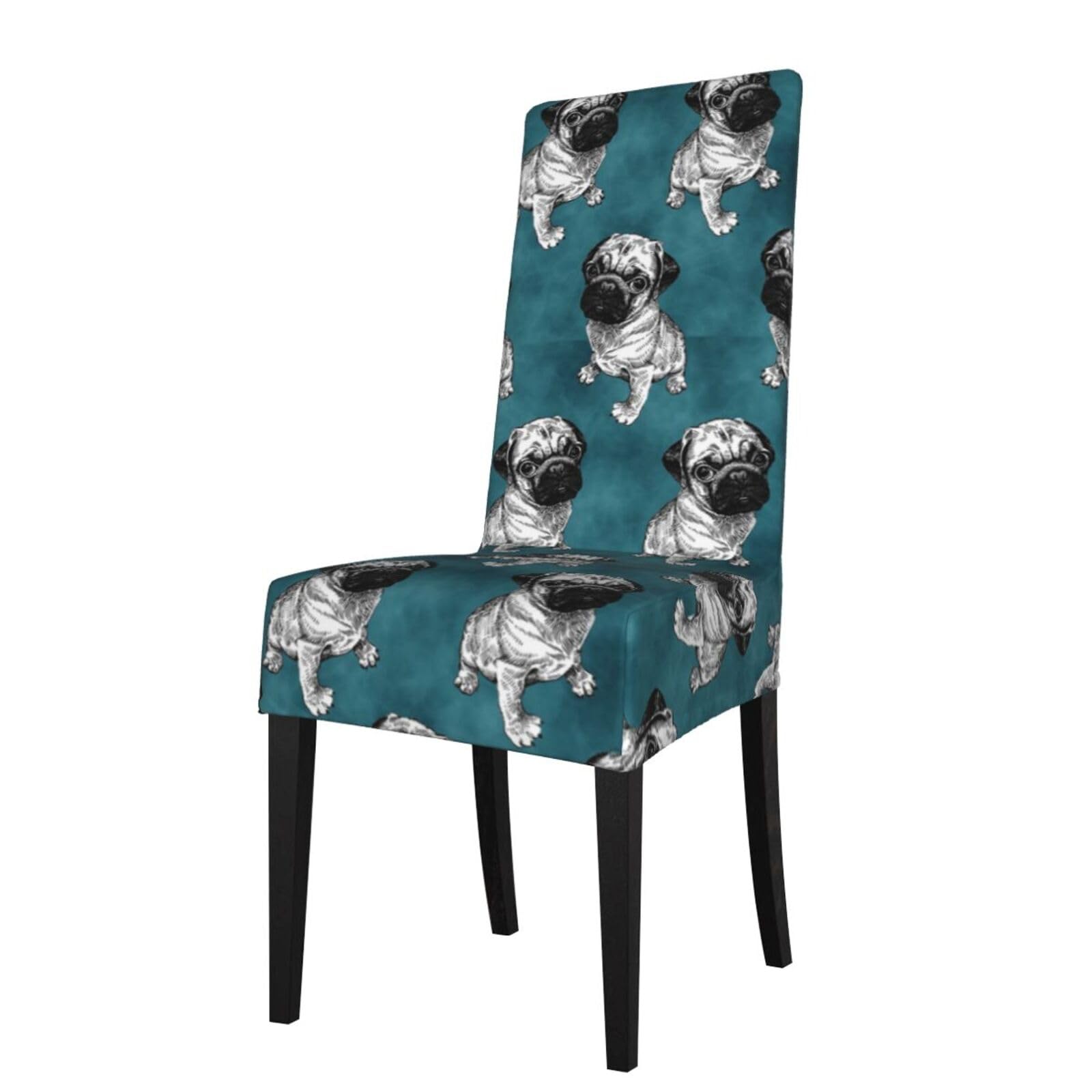 Lkymoh As Picture Pug Dark Teal, Chair Covers Stretch Chair Slipcovers For Dining Room, For Party Pet Protection Universal Fit Soft Polyester