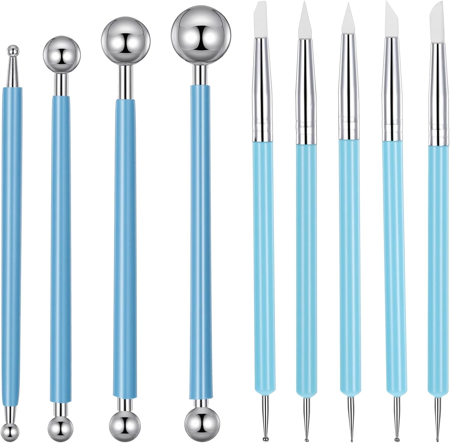 9 Pcs Dotting Tools, Polymer Clay Tools Silicone Sculpting Tool, Double-Ended Ceramic Clay Ball Stylus Dot Painting Tool for Rock, Nail, Drawing, Modeling, Embossing Art