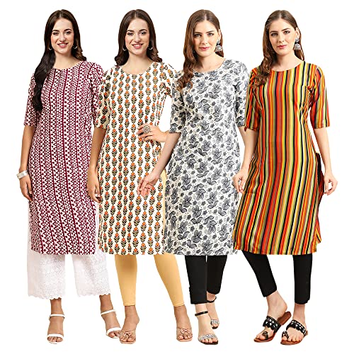 Image of Pinkmint Women's Crepe Digital Print Straight Kurta [Pack of 4]