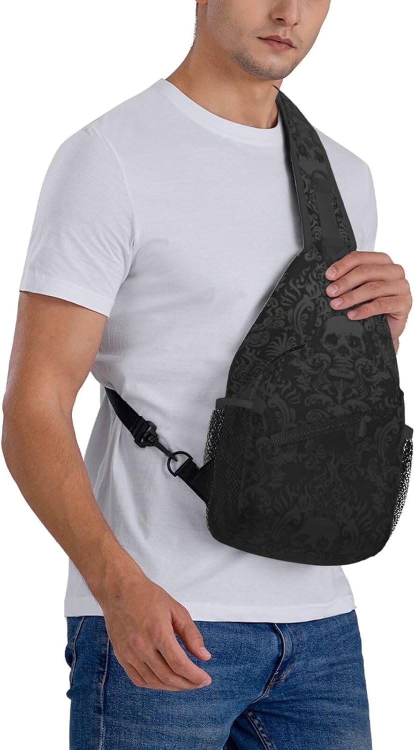 Durable Lightweight gothic wallpaper skull Print Cross chest bag diagonally for Travel Commute Daily Use
