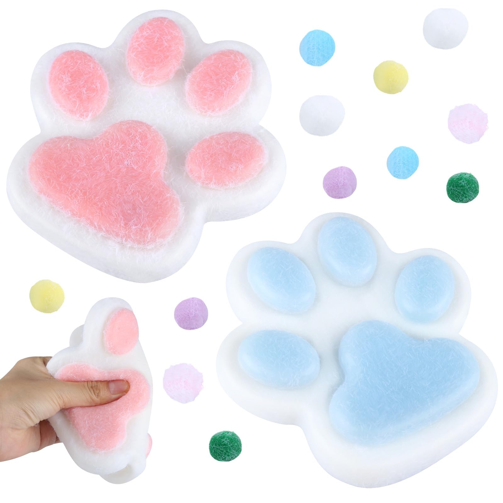 2 Pieces Big Cat Paws Squishy, Soft Taba Squishy, Fufu Squishy Toy, Cute Cat Paw Squishy Anti Stress Toy for Kids, Adults (Blue White/Pink White)