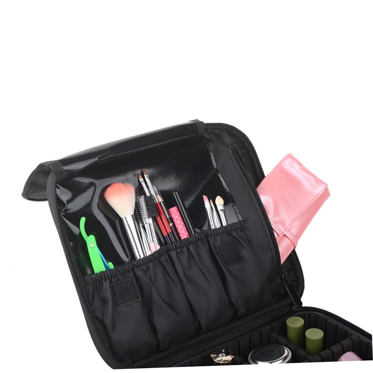 BESTYASH Kosmetiktasche mit Verstellbaren Trennwänden Schminkkoffer und Strapazierfähig Kosmetikorganizer mit Pinselfächern Kosmetikreisetasche für Lippenstift und Lidschatten