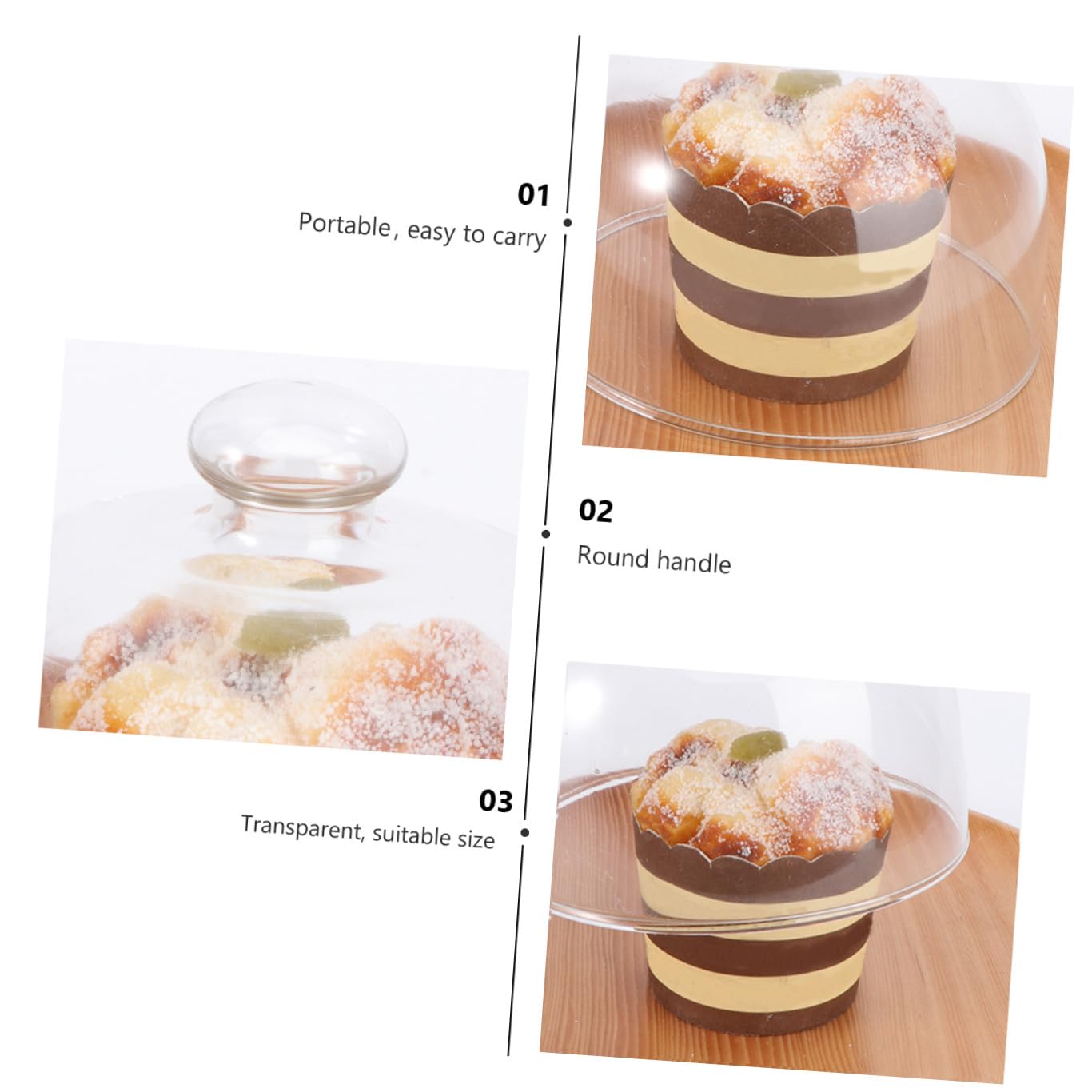 Ipetboom Copertura per Torta in Vetro Trasparente 13 Cm Copertura per Cupcake Maniglia a Cupola per Torte e Insalate Facile da Trasportare
