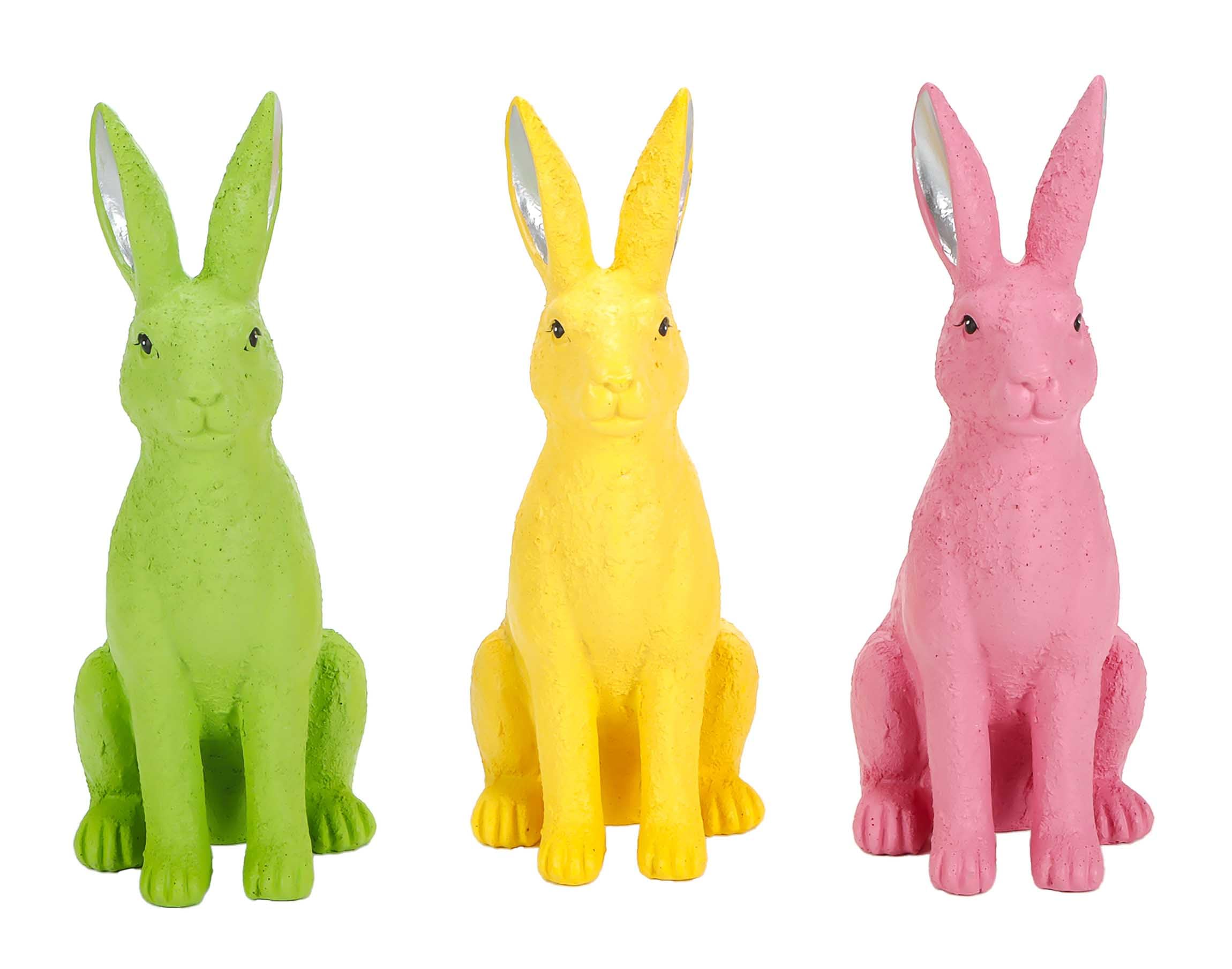 Bubble Store Osterhasen Deko 3er Set – Bunte Osterdekoration, Hasen aus Polyresin – Moderne Hasenfiguren in Gelb, Grün & Pink, Höhe 24 cm – Osterdeko Innenbereich, Fensterbank, Regal