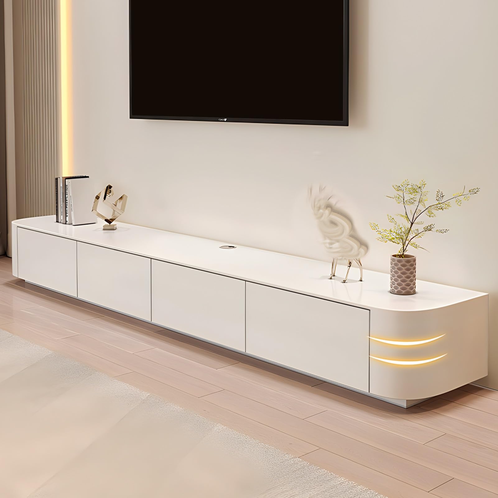 Modern White TV Stand with Storage Wooden Media Console for Large Screens Floor standing TV Cabinet with Shelves and Doors 280cm