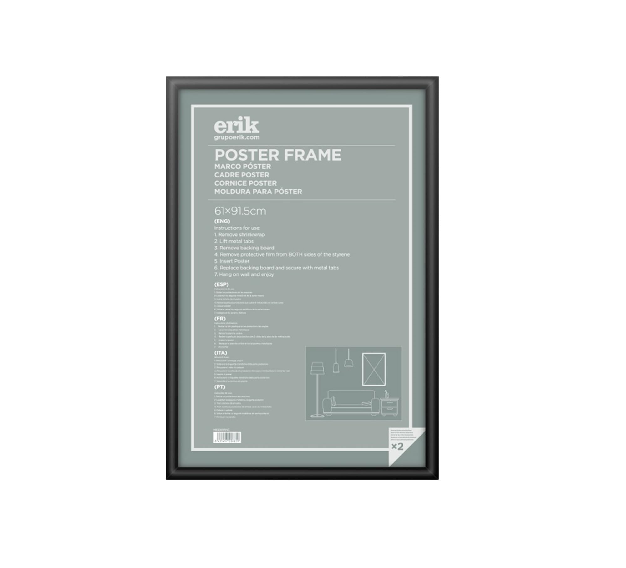 Cadre Photo 30x40 Cm Noir En Bois MDF - Cadre Affiche Poster Moderne - Groupe Erik