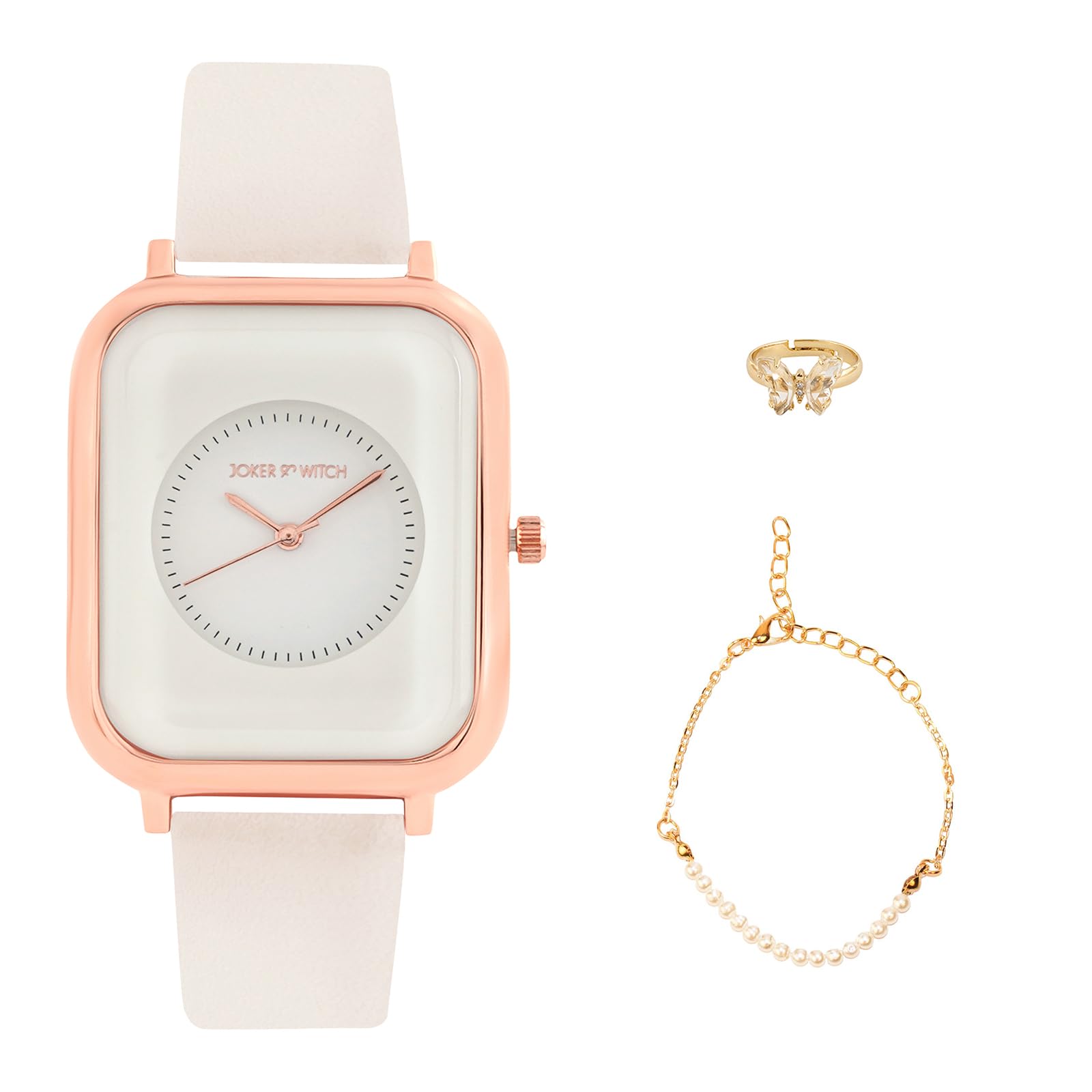 Joker & Witch Leather Women Legacy Love Triangle Analogue Watch, White Dial, White Band (B0C863D79Y) Amazon Price History, Amazon Price Tracker