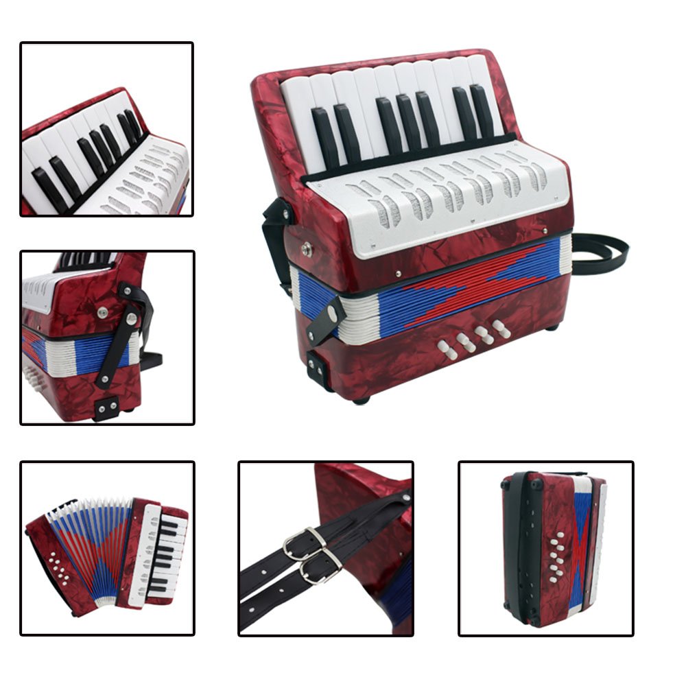 Aoresac Fisarmonica Elegante e Trendy Moderna 17 Tasti 8 Bassi Mini Piccolo Strumento Musicale Educativo Giocattolo Suono Melodioso Chiaro e Squisito con Tracolla Regolabile per B (Rossa)