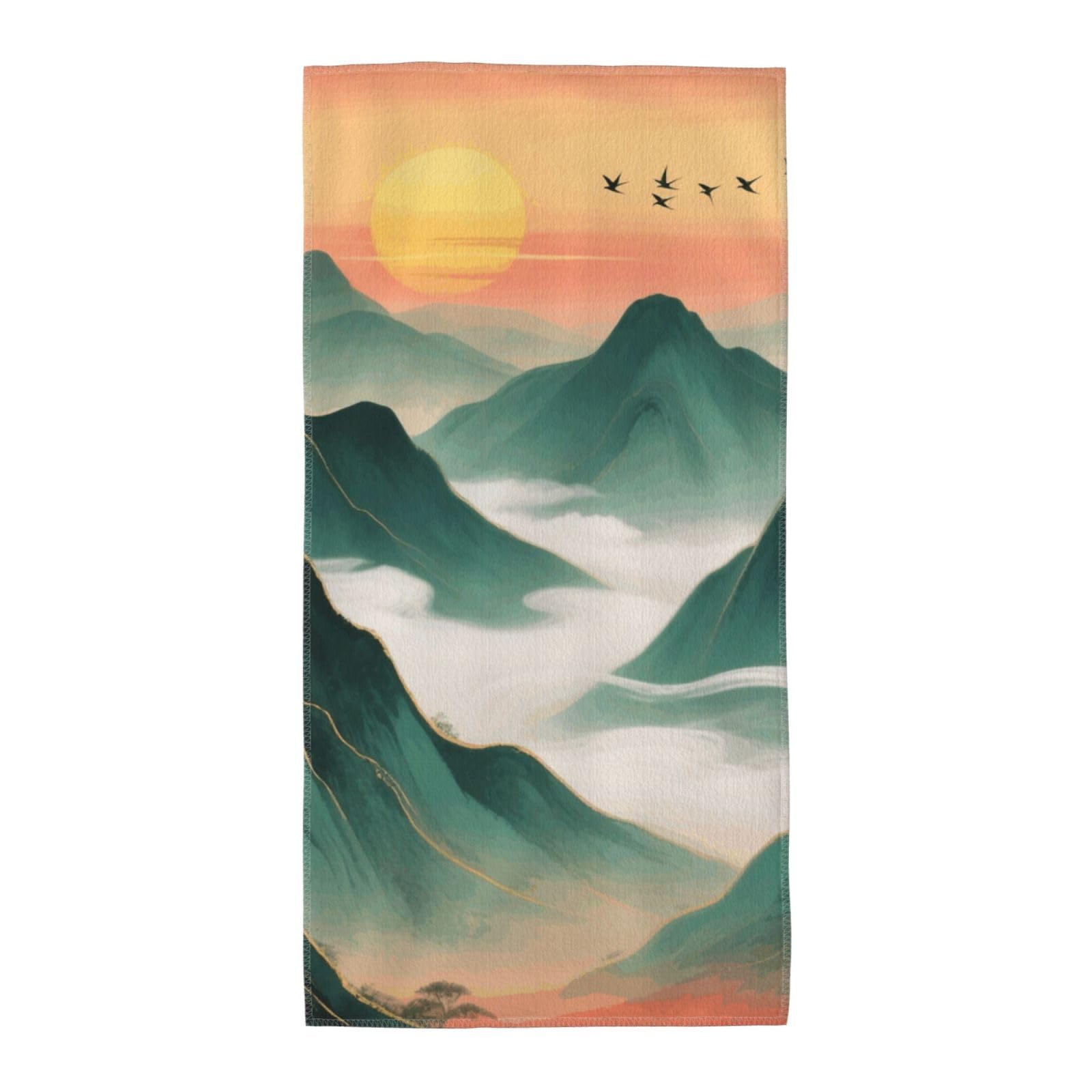 FekiLoot Absorbent Hand Towels 13.8"X27.5" Decorative Bathroom Towel Soft Microfiber Face Towel Green Mountains by Sunset Dish Kitchen Towels for Bathroom Kitchen Hotel Spa Bath Towels