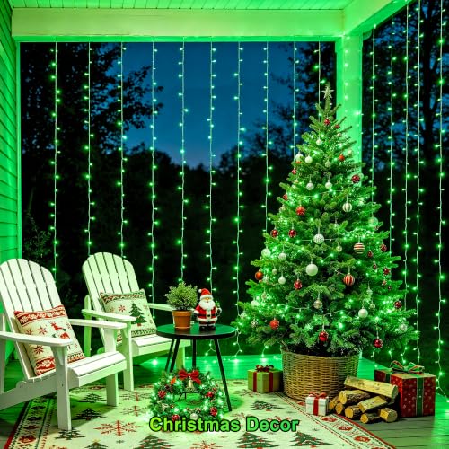 Image of JMEXSUSS 300 LED Green Curtain Lights for Halloween Decor, 9.8x9.8ft