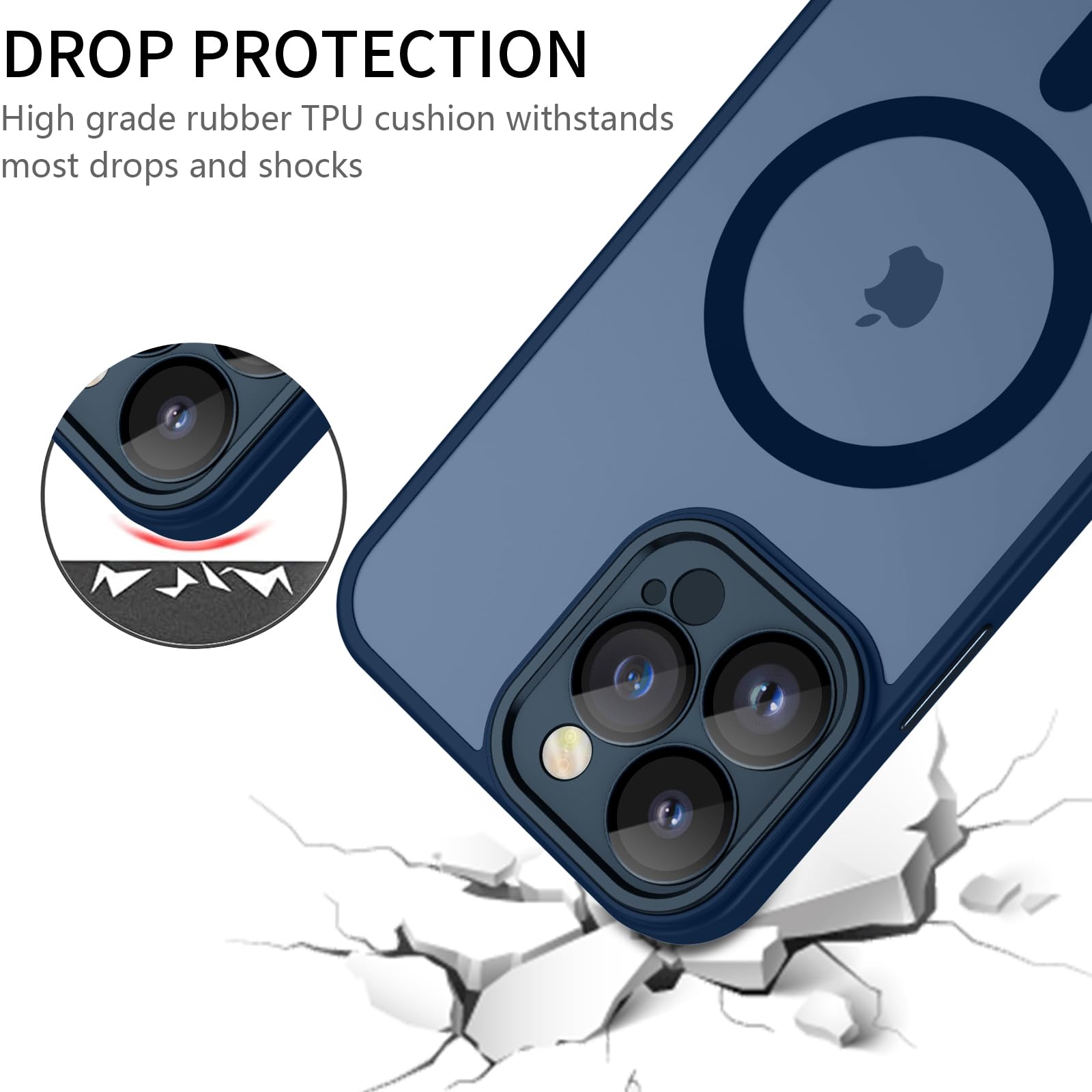 YUANDMI Cover Magnetica per iPhone 12 Pro Max Compatibile con MagSafe, Custodia Per iPhone 12 Pro Max Traslucida Opaca Case Ultra-Sottile Silicone Anti-Scivolo Resistente ai Graffi, Blu Scuro