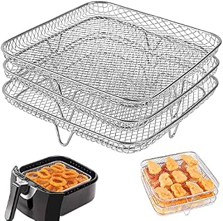 Bascet Air Fryer Racks Three Layer Stackable Dehydrator Racks Stainless Steel Square Air Fryer Basket Tray Air Fryer Accessories Fit for 5.8QT COSORI Air Fryer and 7.5L-8L Square Air Fryer
