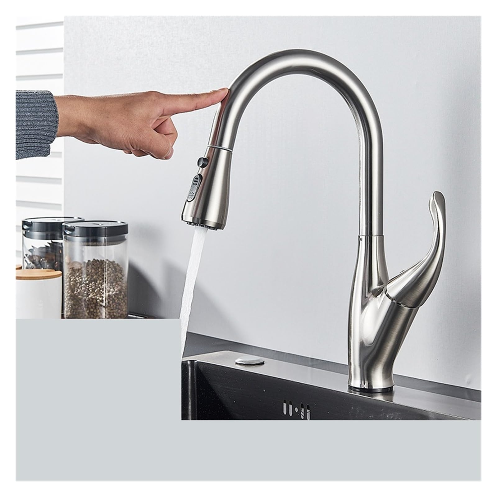 ZQFHSX Matte Black TOU Sensor Faucets Sensitive Smart Control Faucet Mixer Tap Sink Taps(Sensor-Brush Nickel) LWX
