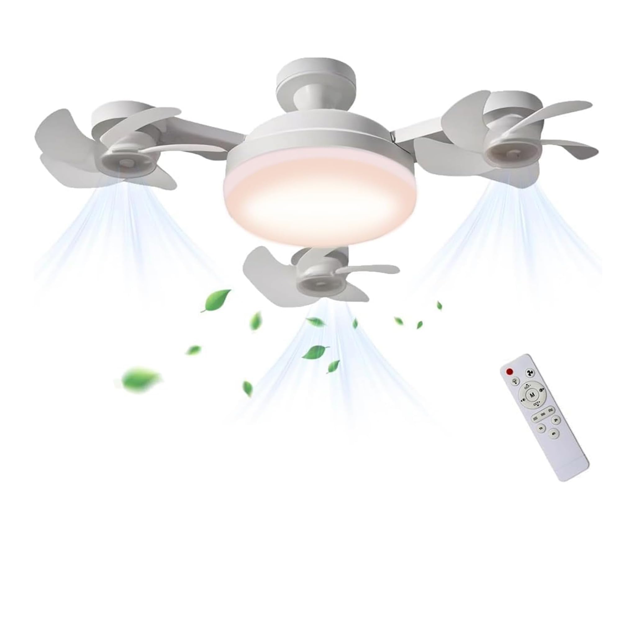 4 Heads Drone Ceiling Fan with Lights Remote, 60W E27 Dimmable LED Fan Light 3 Speeds 3 Color Modes Quiet Adjustable Angle Ceiling Fan for Bedroom Living Room Kitchen Closet Garage