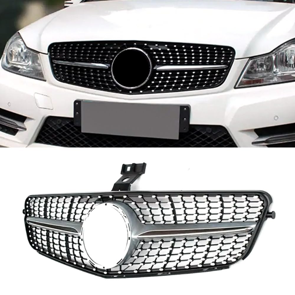 SEVNBRU 7BRU W204 Grill Chrome Diamond Style Compatible with 2008-2014 C-Class C300 C250 C350 model | Front Grille ABS Material