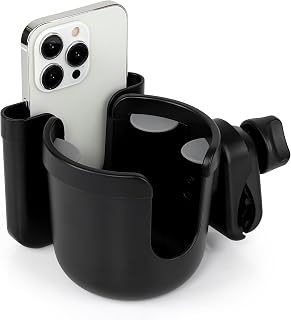 Accmor 2-in-1 Walker Cup Holder with Phone Holder for Wheelchair, Rollator, Mobility Scooter - Universal Clip-On Design